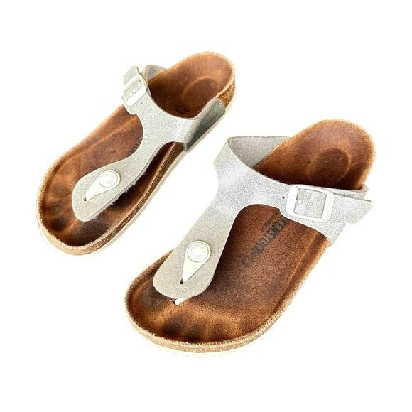 Birkenstock Gizeh Silver Metallic Thong Sandals Birk Size 33 US Size 2 Kids - Picture 1 of 11